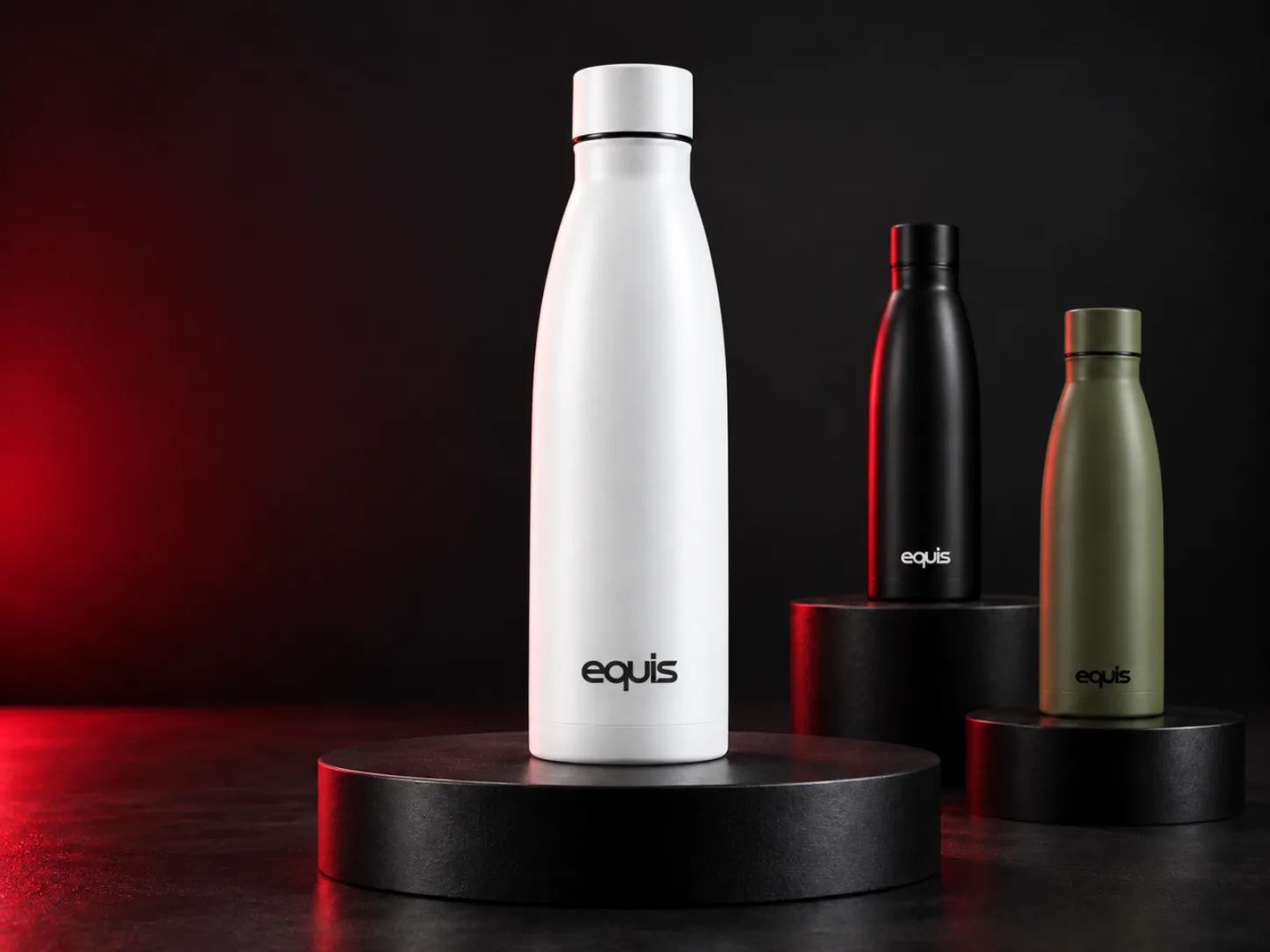 Botella lechera de acero personalizada con logo de empresa, producción de FOCUS+