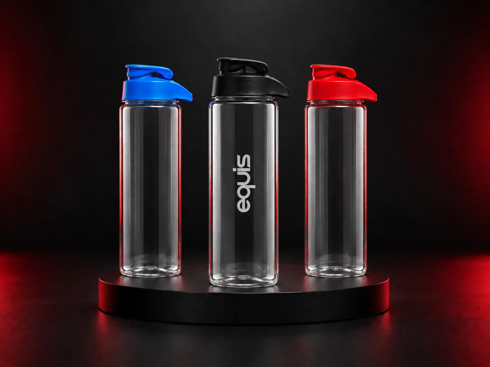 Botella PET translúcida personalizada con logo de empresa, producción de FOCUS+