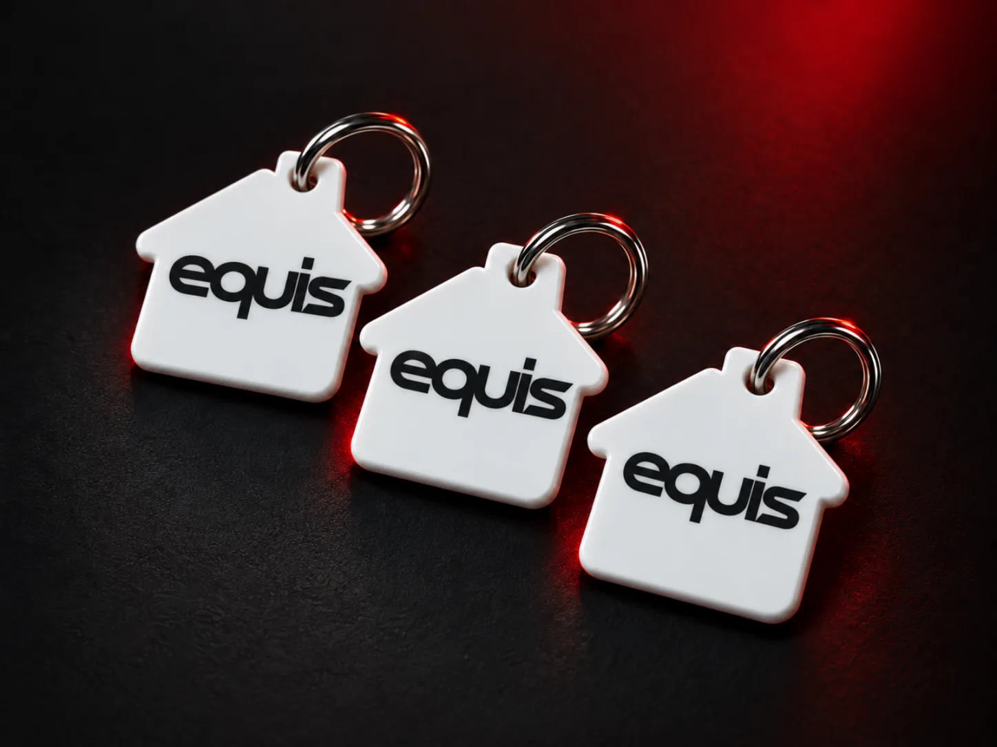 Llaveros de polímero con forma de casa y logo de empresa, producción de FOCUS+