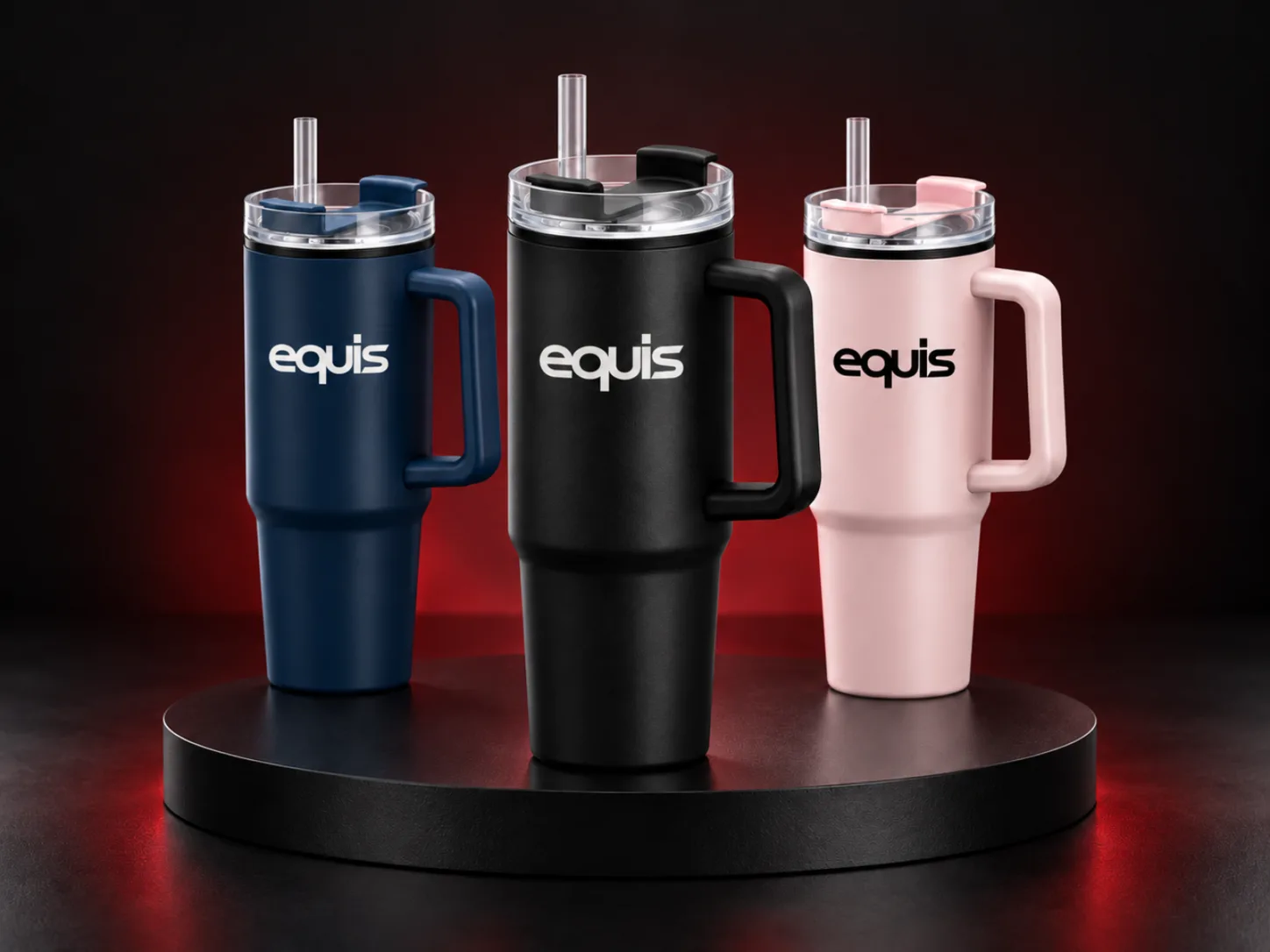 Mug térmico negro personalizado con logo de empresa, producción de FOCUS+
