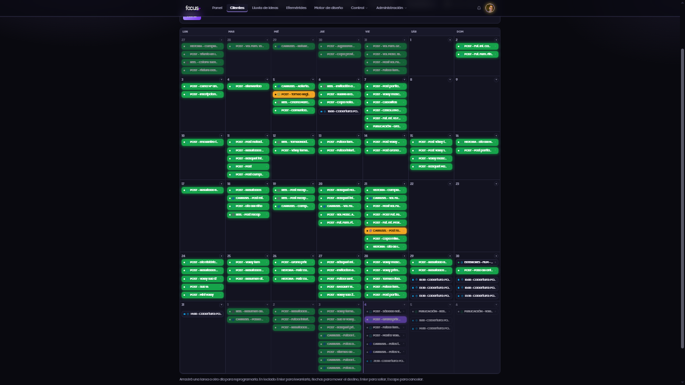 Captura real de Calendario de contenidos en el Portal Marketing