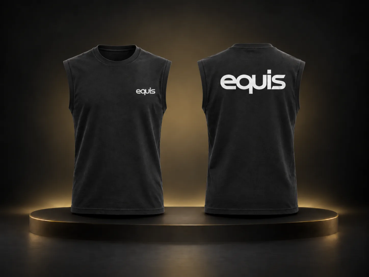 Remera sin mangas personalizada con logo de empresa, producción de FOCUS+